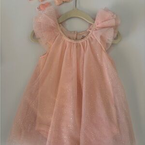 Baby Starters Pink Glitter Tulle Onesie Dress
